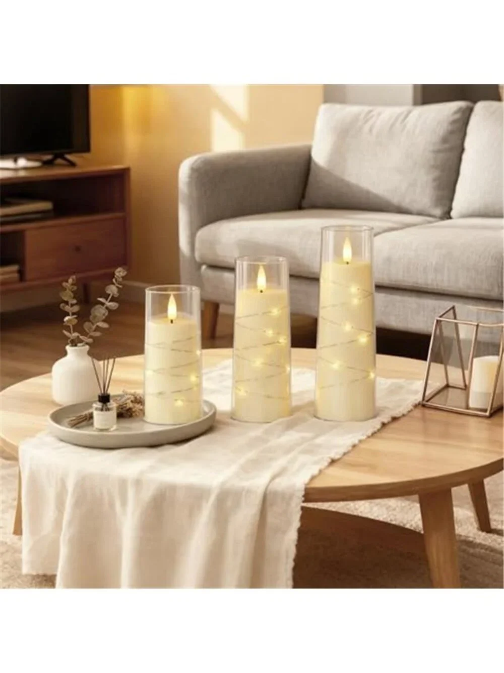 Flameless LED Candles Ivory Battery Operated Flickering Remote Timer 5 Piece Set